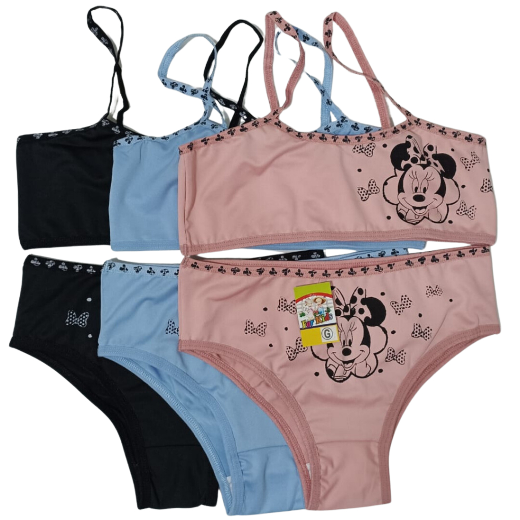 Kit 3 Conjunto Infantil Calcinha e Top Minnie Poliéster em Oferta na Shopee