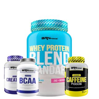 Kit Whey Protein Blend 2kg + Creatina 300g + Bcaa 150 Cáps + Cafeina 8 Hours 60 cáps - BRN Foods