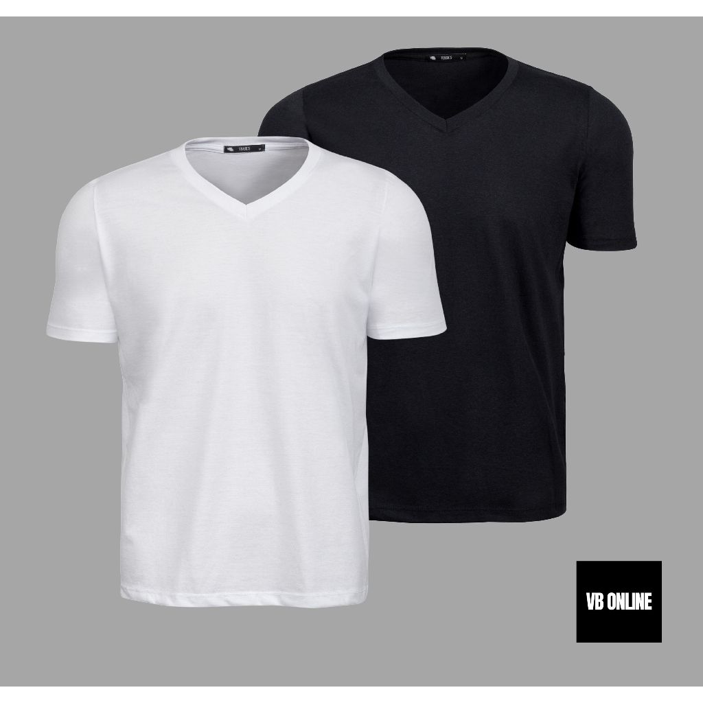 VB ONLINE Kit 2 Camisas Camisetas Slim Fit Masculina Básica Gola V Meia Malha Básica Do M ao G1 em Oferta na Shopee