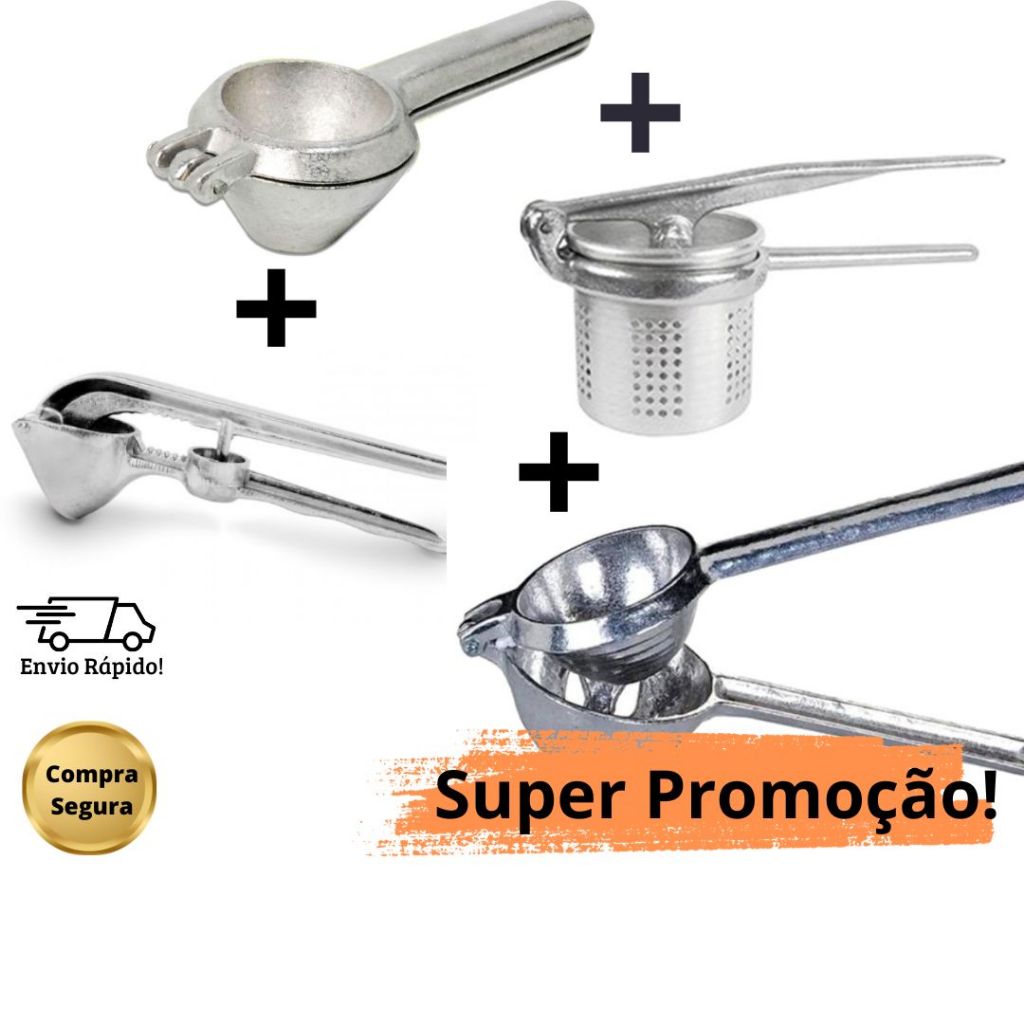 Espremedor de Limão e Laranja e Amassador de Batata e Triturador de Alho em Alumínio Utensílio Cozinha Pure Suco