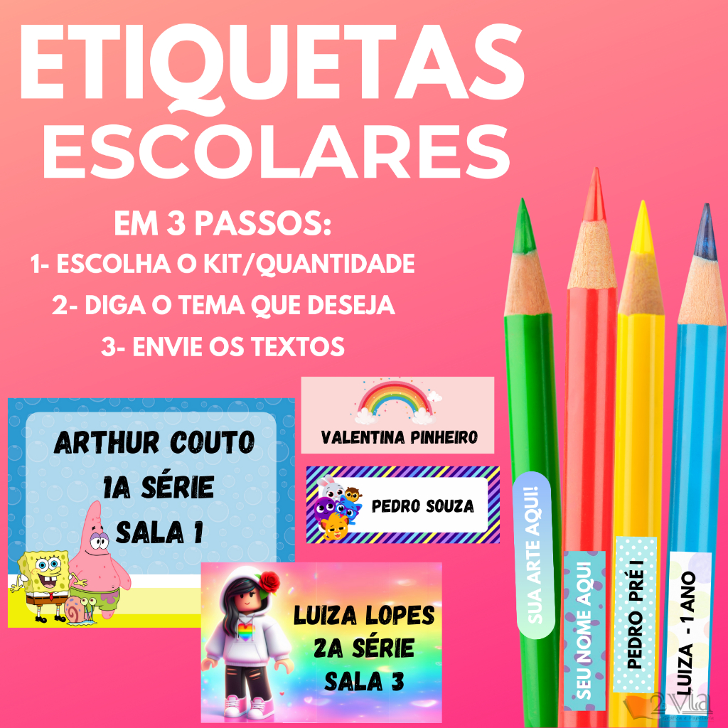 Etiqueta Escolar Personalizada Em Adesivo Vinil à Prova Dágua p/ Lápis, Potes, Cadernos, Livros Etc. em Oferta na Shopee