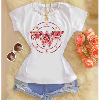 Tshirts feminina poliéster com pérolas - Escudo Mulher rosa