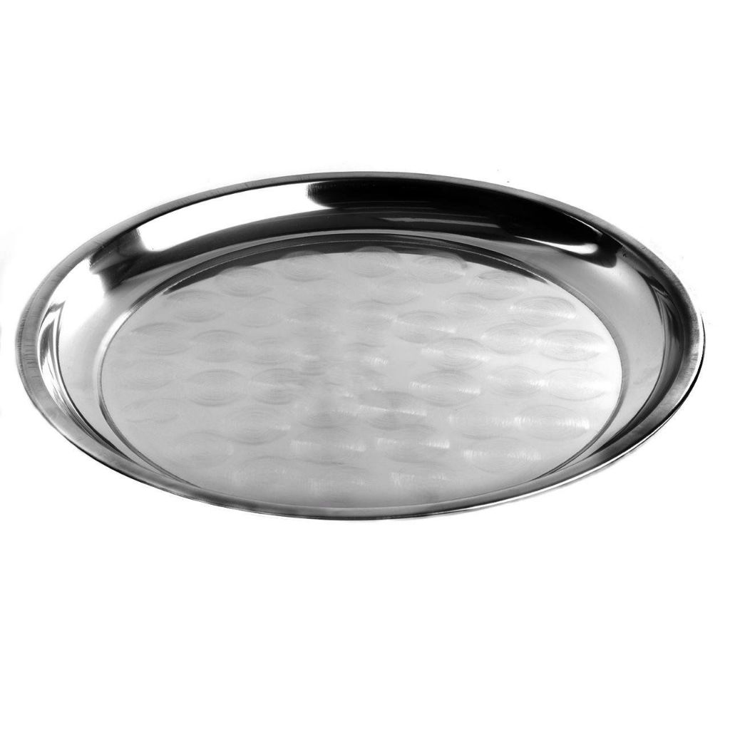 Bandeja de inox redonda 40cm serve grandes porções utilidades