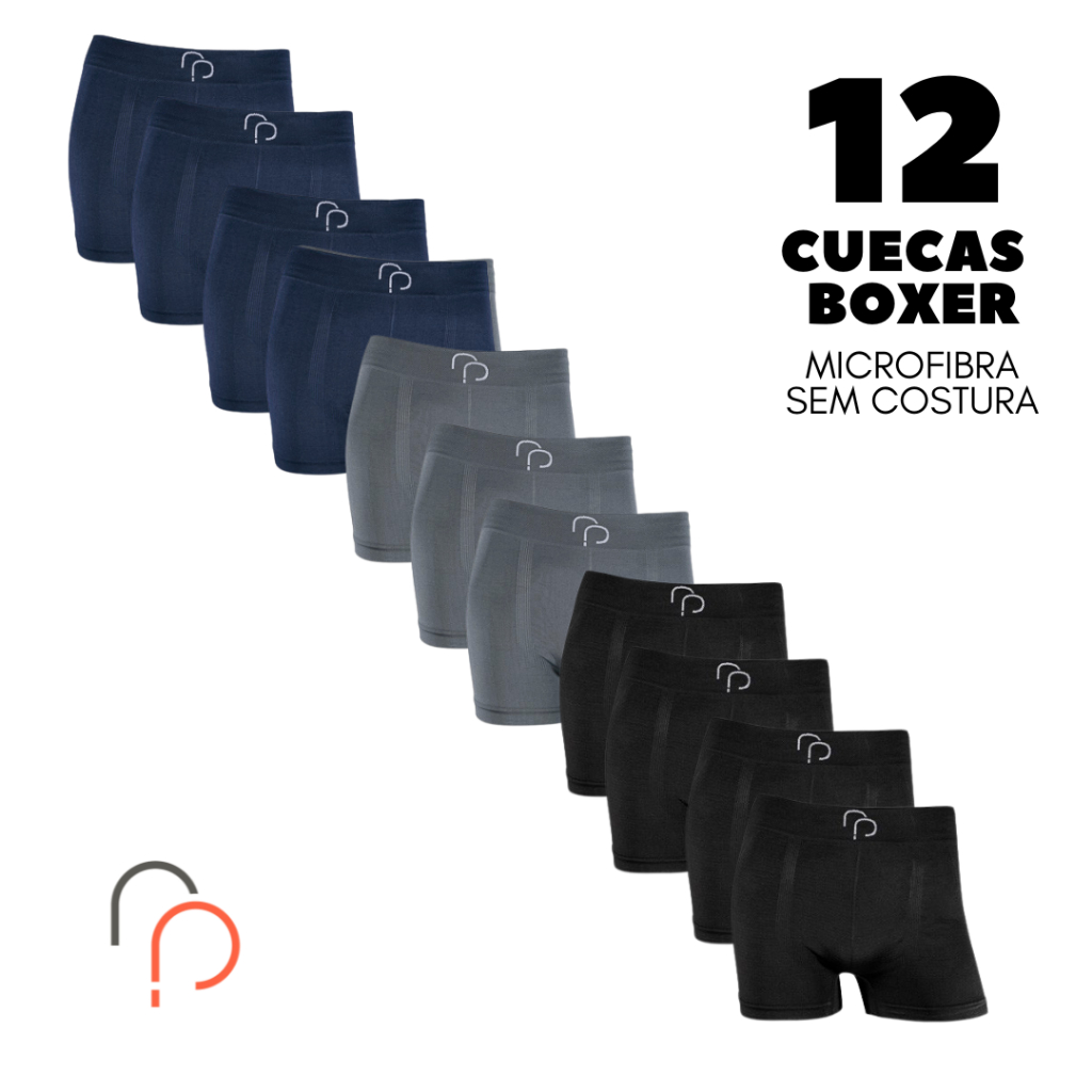 Kit 12 Cuecas Boxer Sem Costura em Microfibra RP em Oferta na Shopee