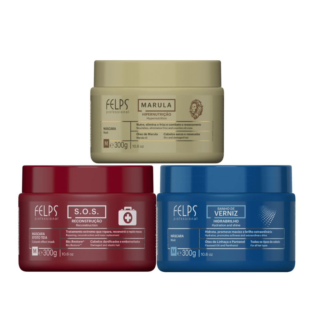 Felps Cronograma Capilar Sos + Banho De Verniz + Marula 300g Felps - Beauty