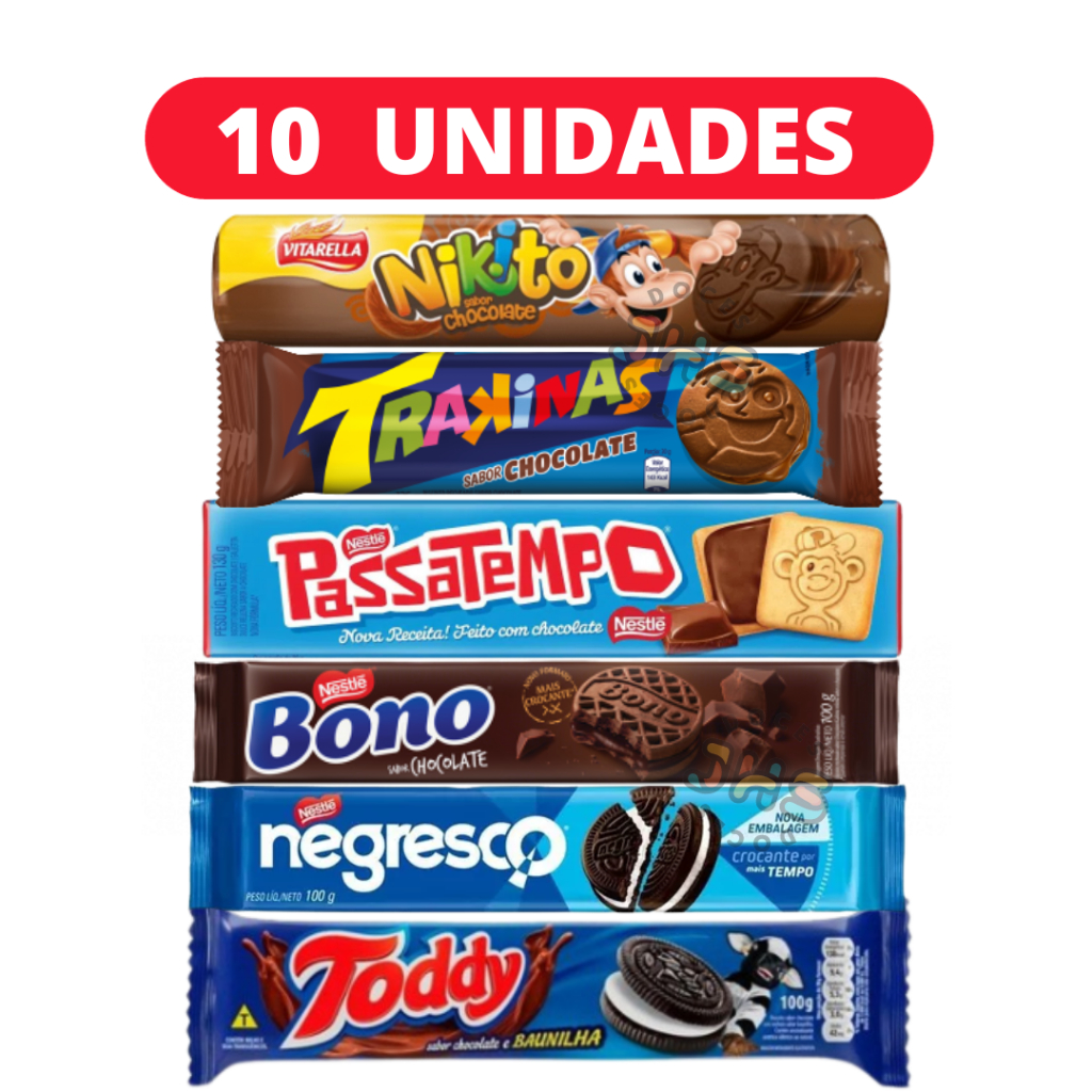 Biscoito KIT C/10 Unidades Bono/Negresco/Passatempo/Nikito (Escolha o Sabor) em Oferta na Shopee