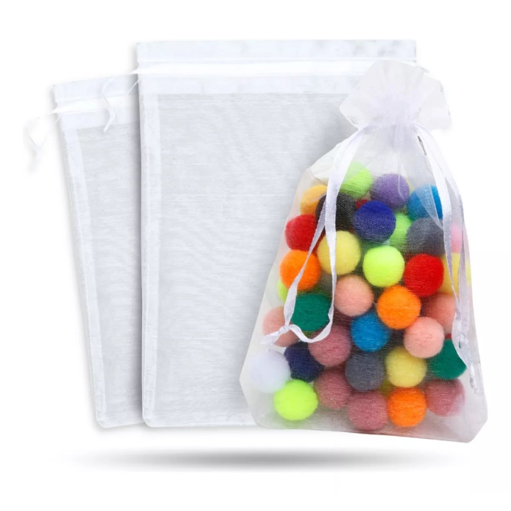 Kit 100 Saquinhos Saco Organza 7x9 / 9x12 / 10x15 / 12x17 / 20x30 / 20x35 Branco Lembranci...