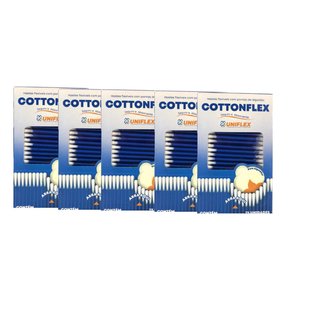 KIT 05 Cotonetes 75 unidades cada -  CottonFlex