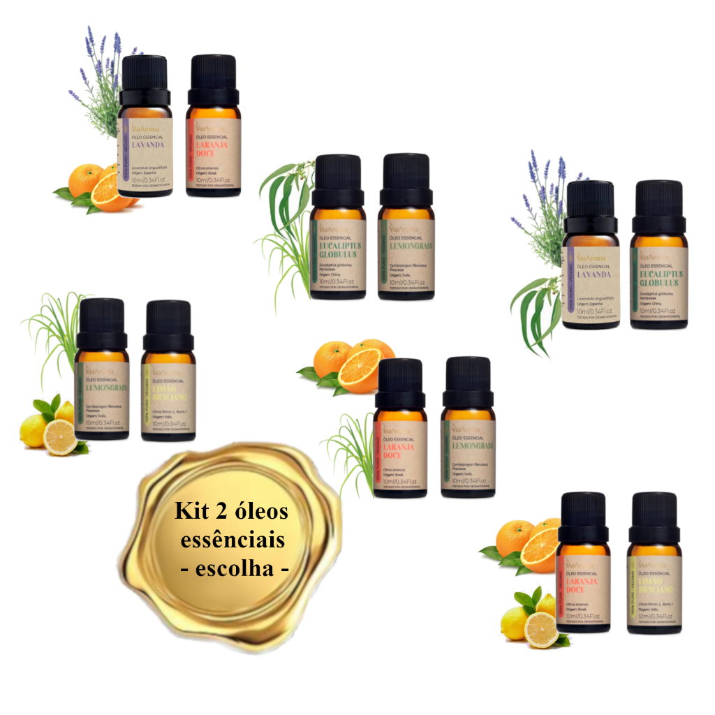 Kit 2 Óleos Essenciais Via Aroma- Escolha aromas preferidos monte seu- Essencial Difusor Aromatizador PuroAromoterapia
