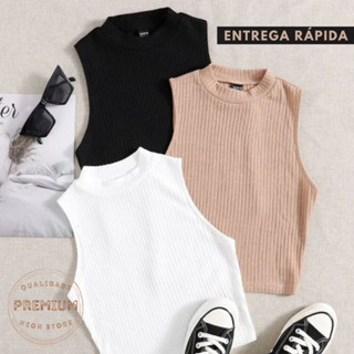 kit 03 blusa regata cropped feminino basico canelado sem manga blogueira verão praia