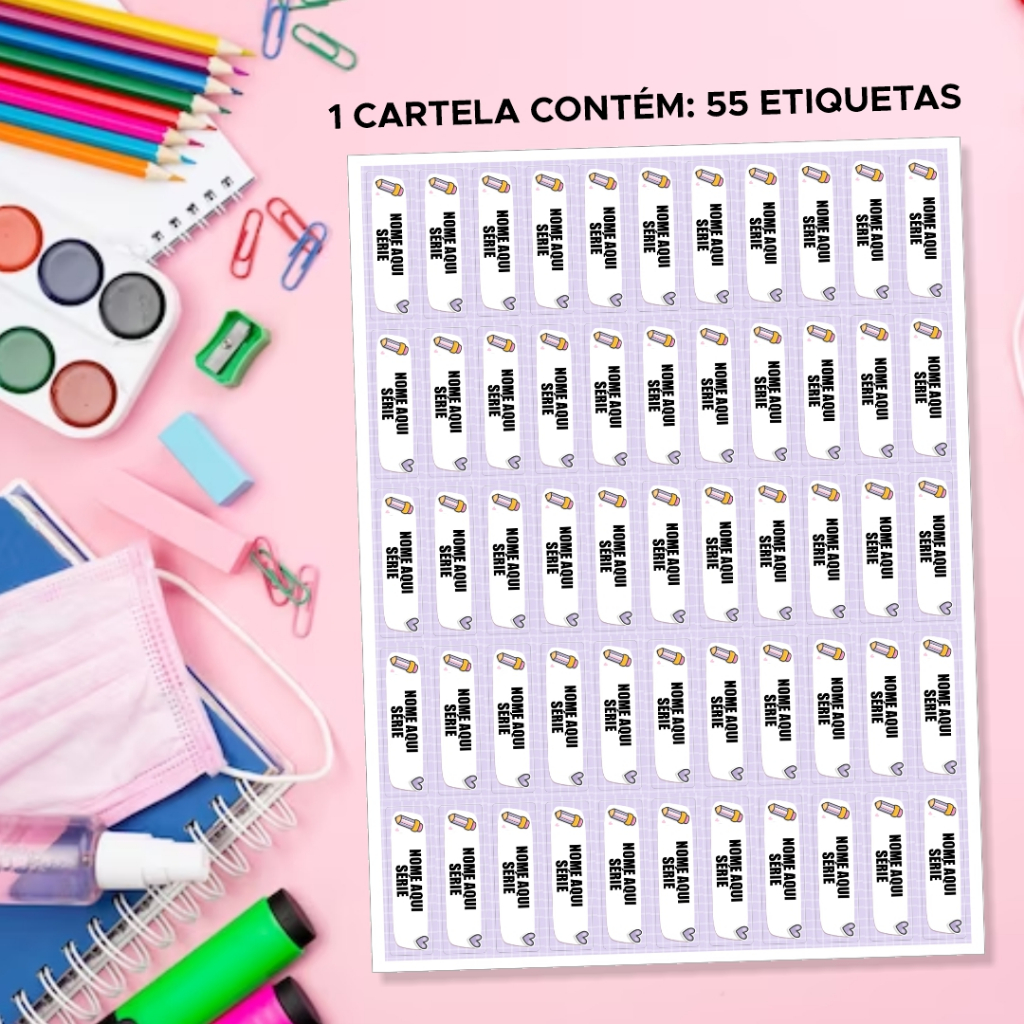 Etiqueta Escolar Adesivo para Identificação Personalizado com Nome e Série