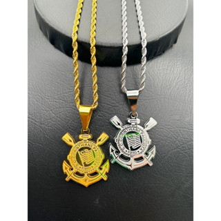 Corrente Pingente Corinthians Timão Aço Inoxidável masculino Feminino 45/60cm aco inox PRATA Dourado