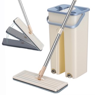 Flat Mop 2 Refis Esfregão Com Balde Rodo Mágico Lava Seca Tira Pó