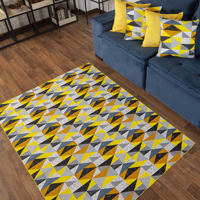 Tapete Para Sala e Quarto 2 Metros Com Antiderrapante Dubai Amarelo Chevron