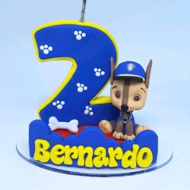 Topo de bolo Vela Patrulha Canina personalizada em biscuit, festa aniversário Patrulha Canina infantil menino