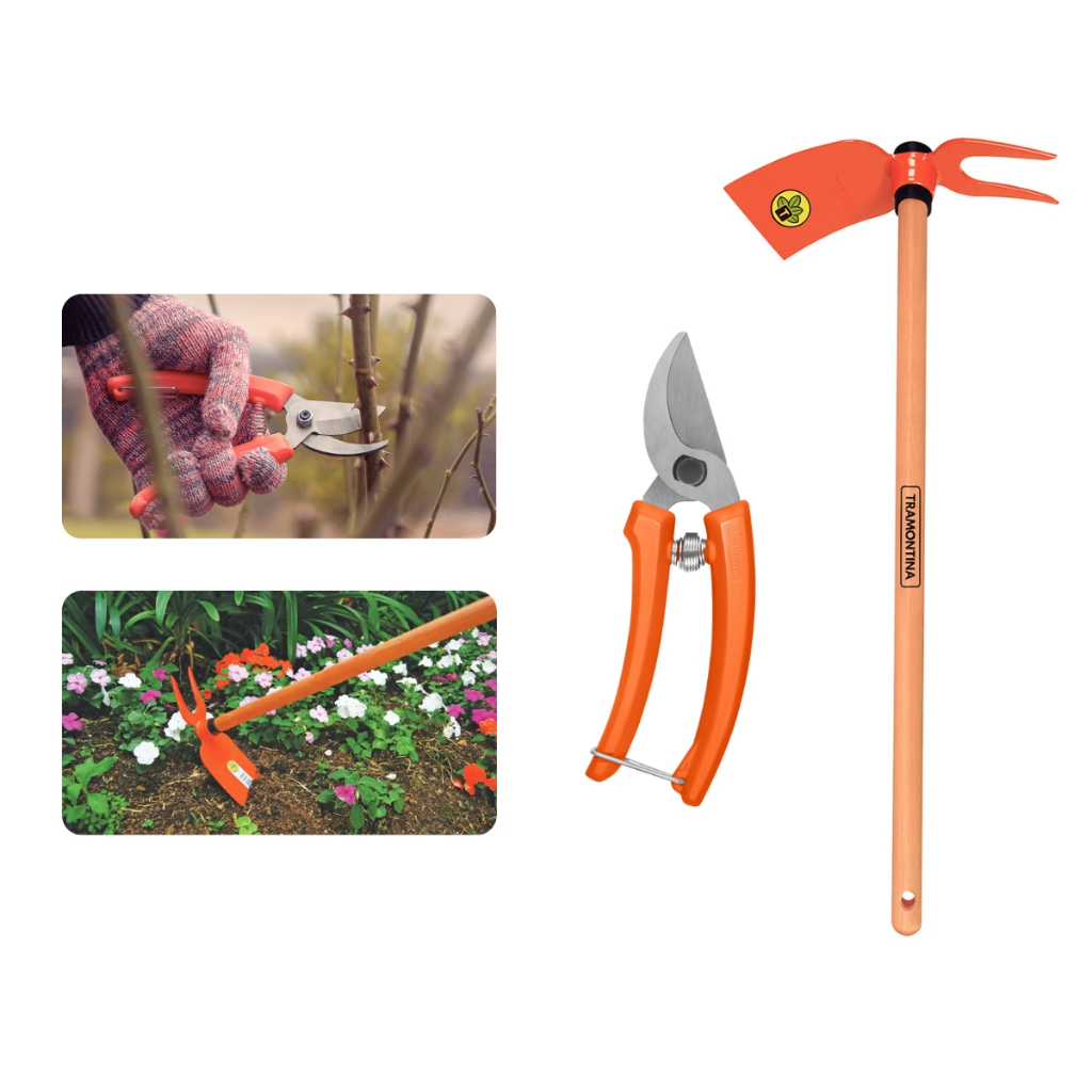 Conjunto De Ferramentas Jardinagem 2 Peças Tesoura De Poda E Sacho Duas Pontas Tramontina