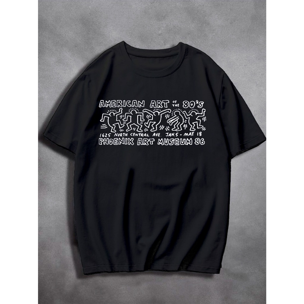 Camiseta Streetwear Bordado Art Museum Dance Old School T-Shirt Colorida Preto Unissex Blusa Gola Redo