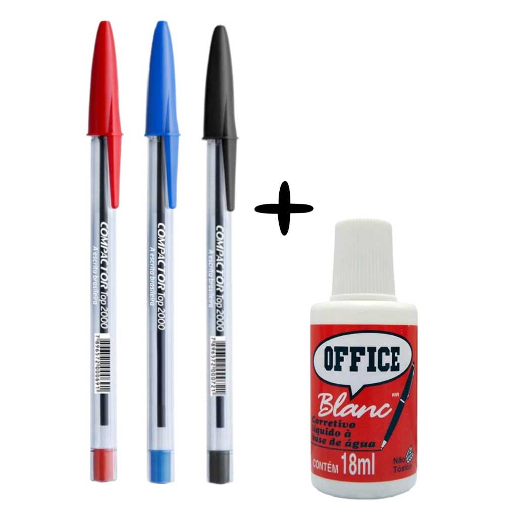 Kit 3 Canetas Economic Compacto + Corretivo Radex