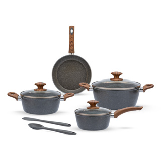 Jogo de Panelas Antiaderentes Ceramic Life com Indução - 6 Pçs - Marble Wood Brinox em Oferta na Shopee