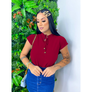 Blusa Feminina Manga Curta laço Cordinha Moda Evangelica Uniforme Fardamento