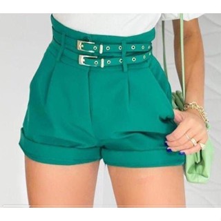 Short Feminino Alfaiataria Cinto duplo Forrado Moda Verão