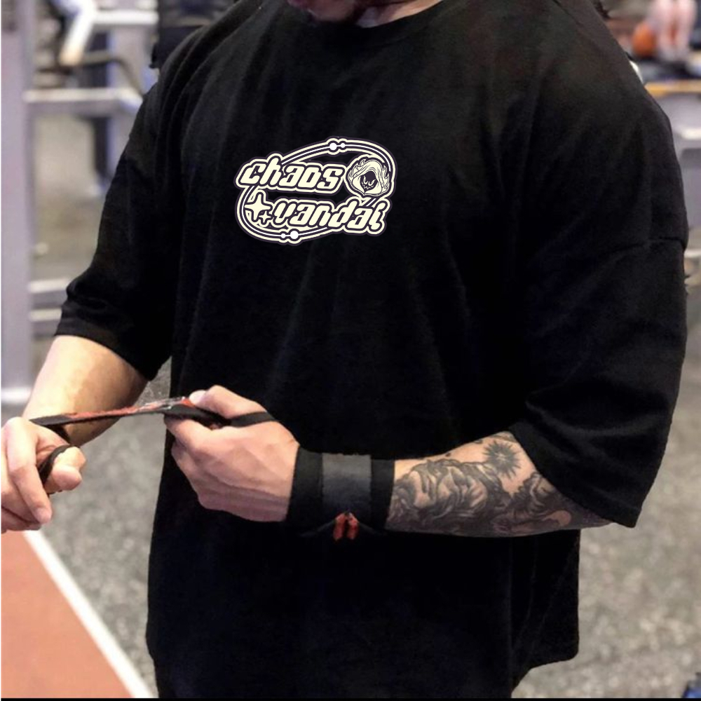 Camiseta Oversized Chain Estampada Musculação Fit 100% Algodão Casual Treino Academia