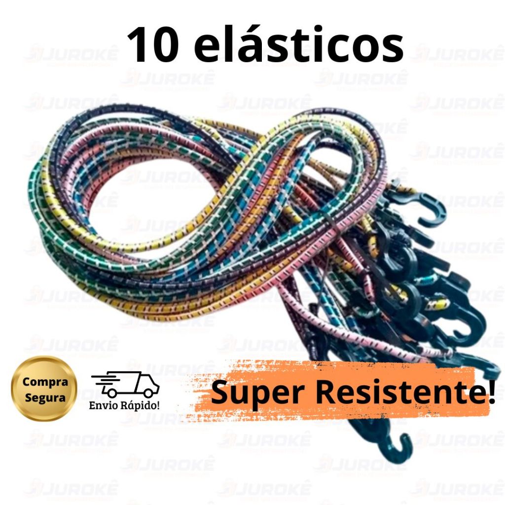 Kit 10 Elástico Bagageiro Extensor Gancho Ponta Plástico