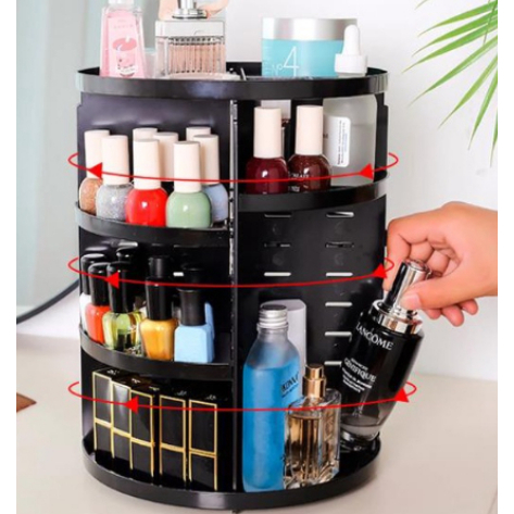 Organizador Giratório porta Maquiagem, Cosméticos e acessórios Preto 360 graus