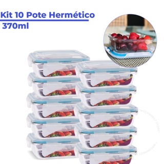 Kit Pote de Vidro Hermético Retangular 370 ml 5 / 10 Unid Marmita Microondas em Oferta na Shopee