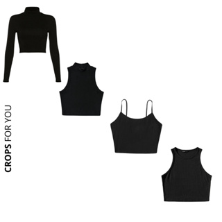 Kit 4 Croppeds Modelos Variados, Manga longa, Gola Alta, Alcinha e Regata Canelados em Oferta na Shopee