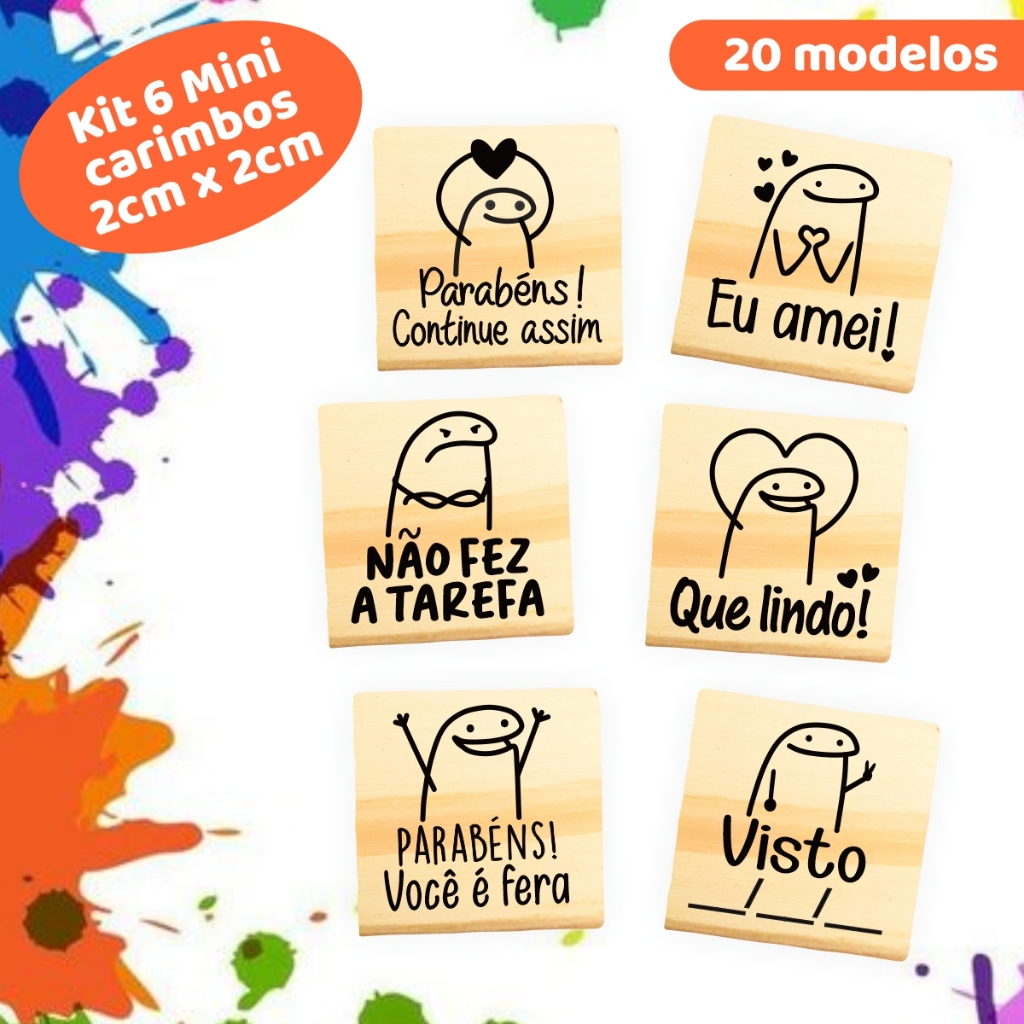 Mini Carimbo Pedagógico FLORK 2x2cm Madeira Kit ou Individual Bento Meme Professora Escolar Professor Educação Infantil em Oferta na Shopee