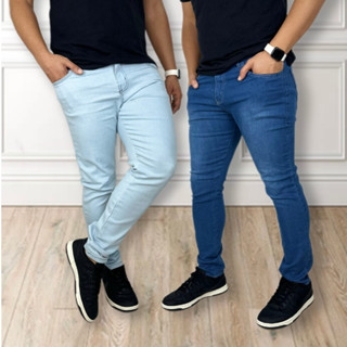 kit 2 Calças Jeans Masculina Skinny com Elastano Slim e Bolso