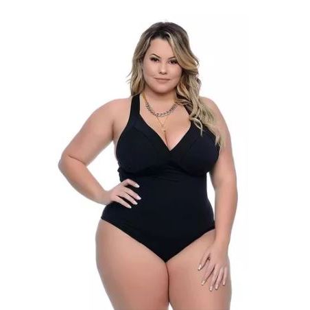 Maiô feminino plus size praia e piscina Com tira frontal decote em V