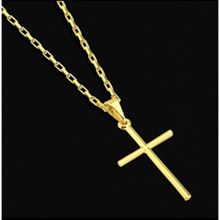 Colar masculino com pingente de cruz palito banhado a ouro Aço inoxidável 18k