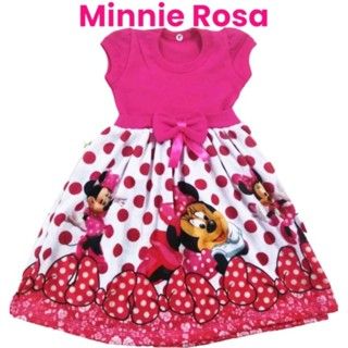 Vestido Festa Manga Curta Personagem Infantil menina Minnie Rosa