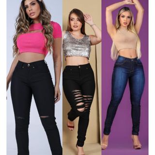 calça jeans feminina preta rasgada levanta bumbum