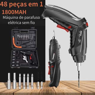 kit Parafusadeira/furadeira 48 pçs portátil carregador usb leve e prático linha PREMIUM