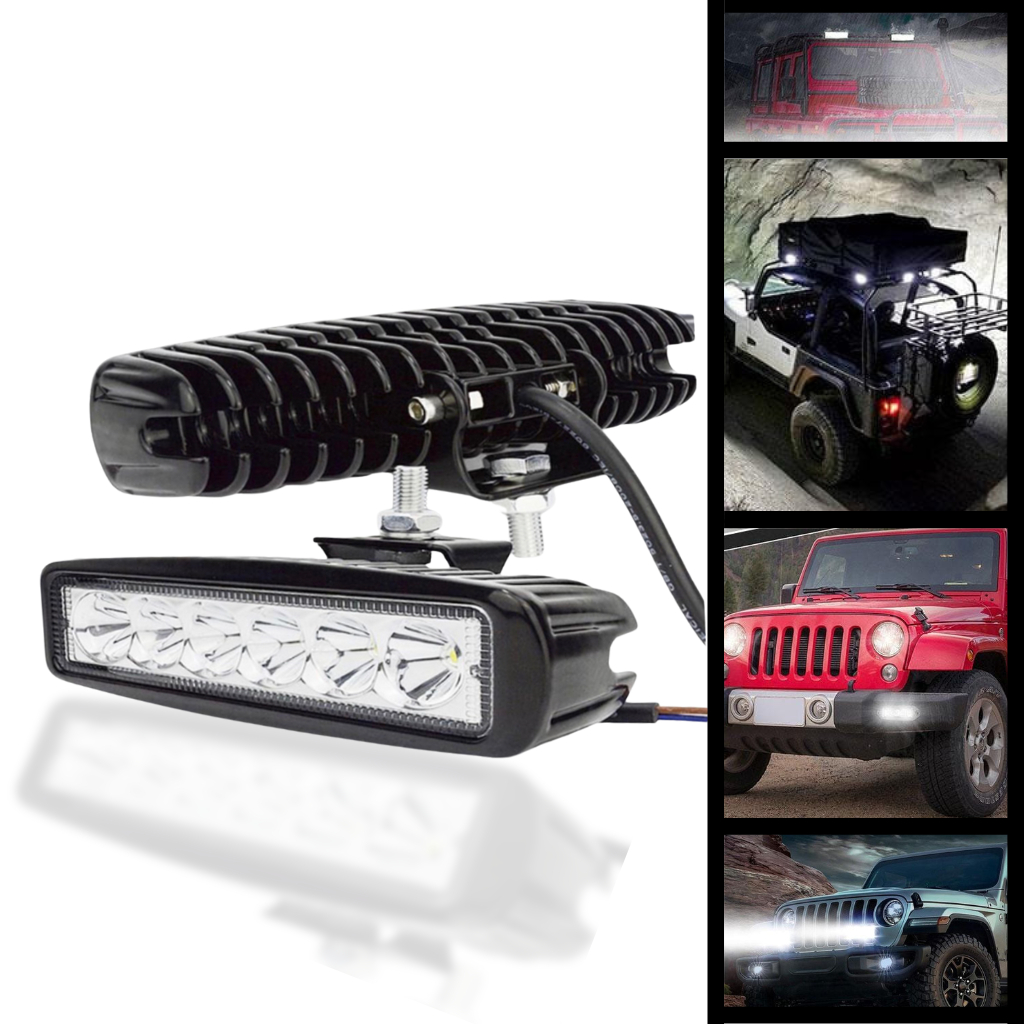 Par Farol Milha Auxiliar Barra Universal LUZ FORTE ,6 Leds 18w 12v A prova d'água Off Road Moto Carro Caminhão suv em Oferta na Shopee
