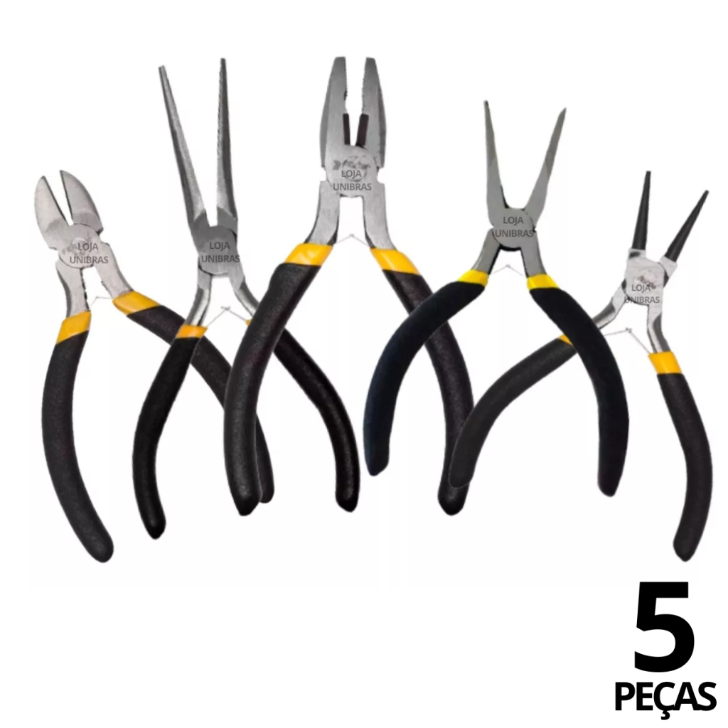 Jogo 5 Mini Alicates Eletrônica Bijuterias Artesanato Informática Reparos - Uso Profissional