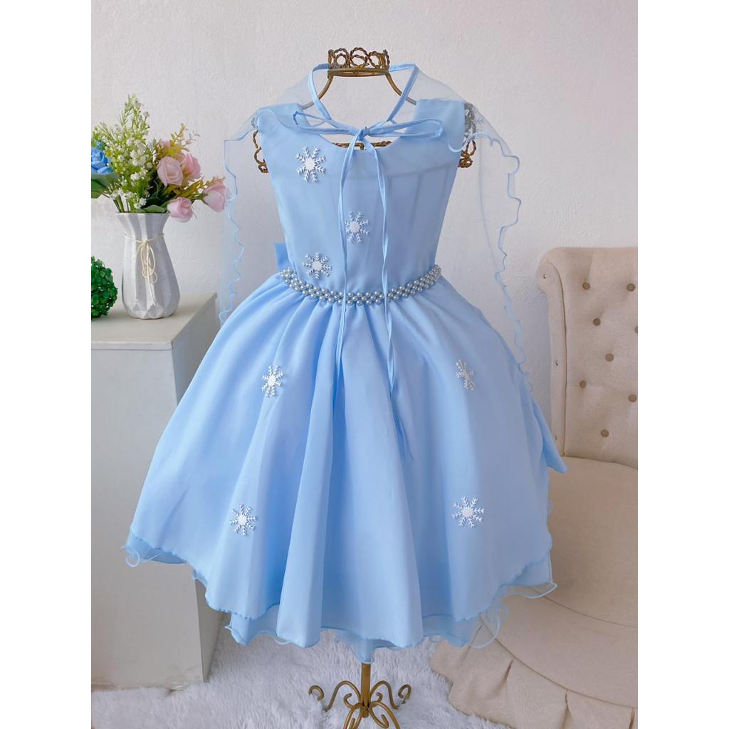 Vestido Infantil Frozen Elsa Com Capa Luxuoso