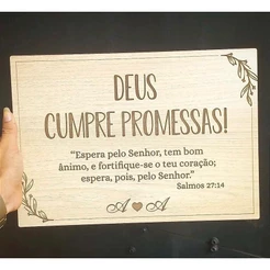 Placa Decorativa Casamento Deus Cumpre promessas personalizado nome dos noivos