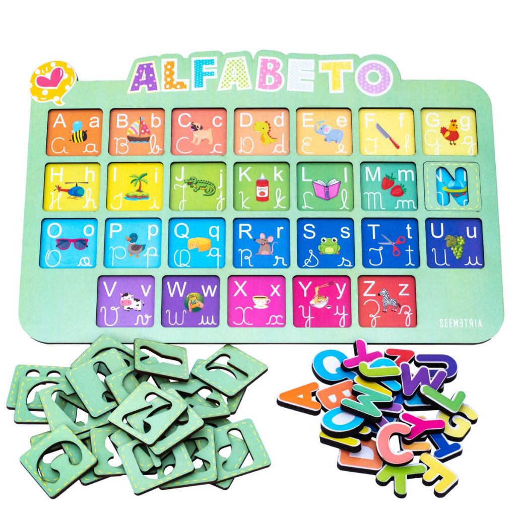 Tabuleiro Alfabeto Educativo Grande Montessori Madeira Pedagógico em Oferta na Shopee