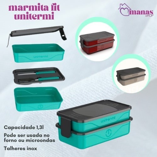KIT Marmita Fit California com Talheres e Divisorias  2 divisórias com talheres em Inox - Organizador Fit Califórnia