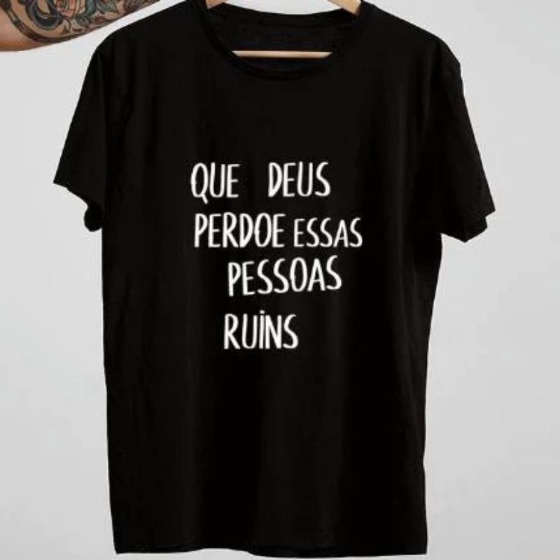 Camiseta Que DEUS Perdoe Essas Pessoas Ruins Camisa Algodão Feminina Masculina Frases Cristã gospel Evangélica Igreja Religiosa Blusa Casual Estampada Unissex Básica Tumblr T-shirt