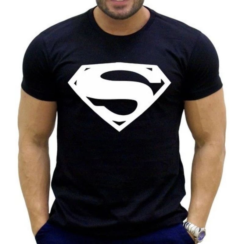 Camiseta Masculina Super Man Camisa Algodão Super Herói  Homem Forte Super Pai Filme Marvel Tumblr Blusa Casual Estampada Básica