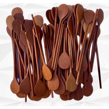 Kit Colher Para Suco 17cm Pequena Colheres de Pau Madeira Artesanal Cozinha Bolos Doces Panela Molho Mingau