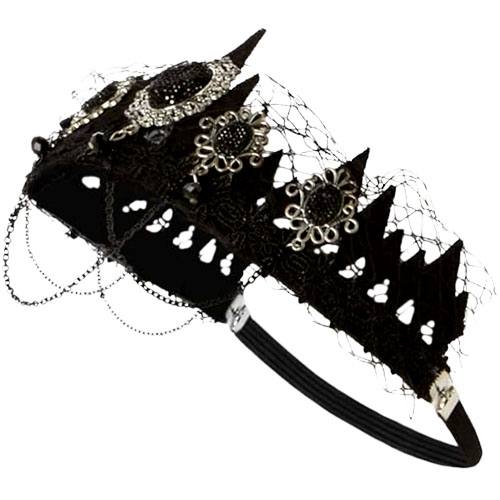 Coroa C/ Véu Rainha Halloween Enfeite Tiara Artigo de Festa Fantasia