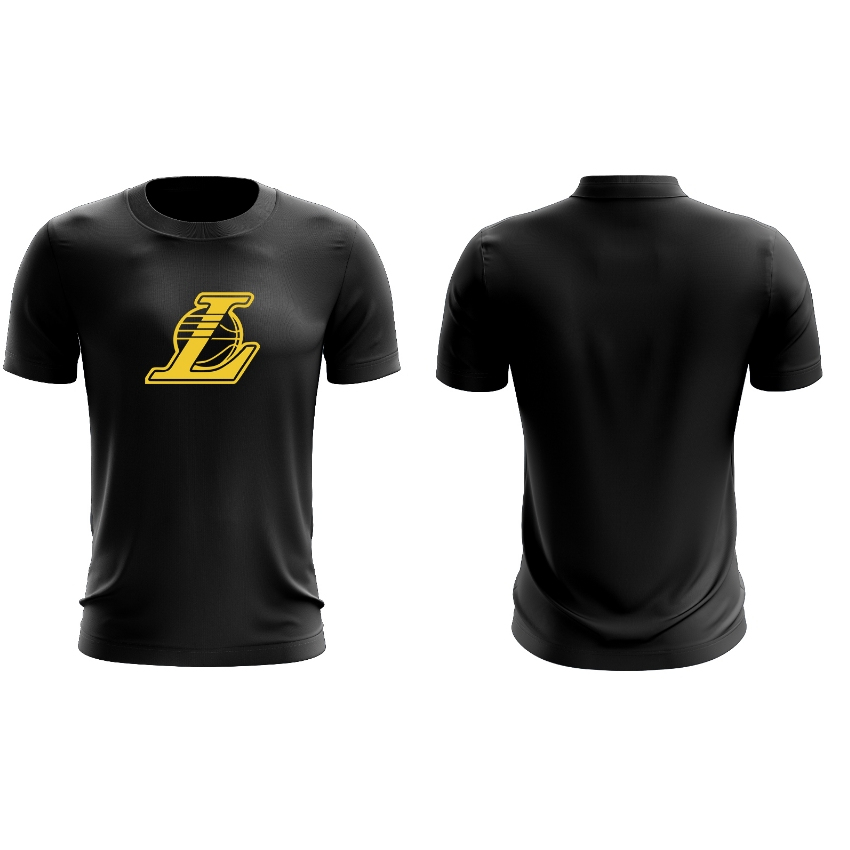 Camiseta Dry Fit Camisa Lakers Manga Curta Preta Plus Size Grande Academia Treino Musculação Fitness Corrida Basquete