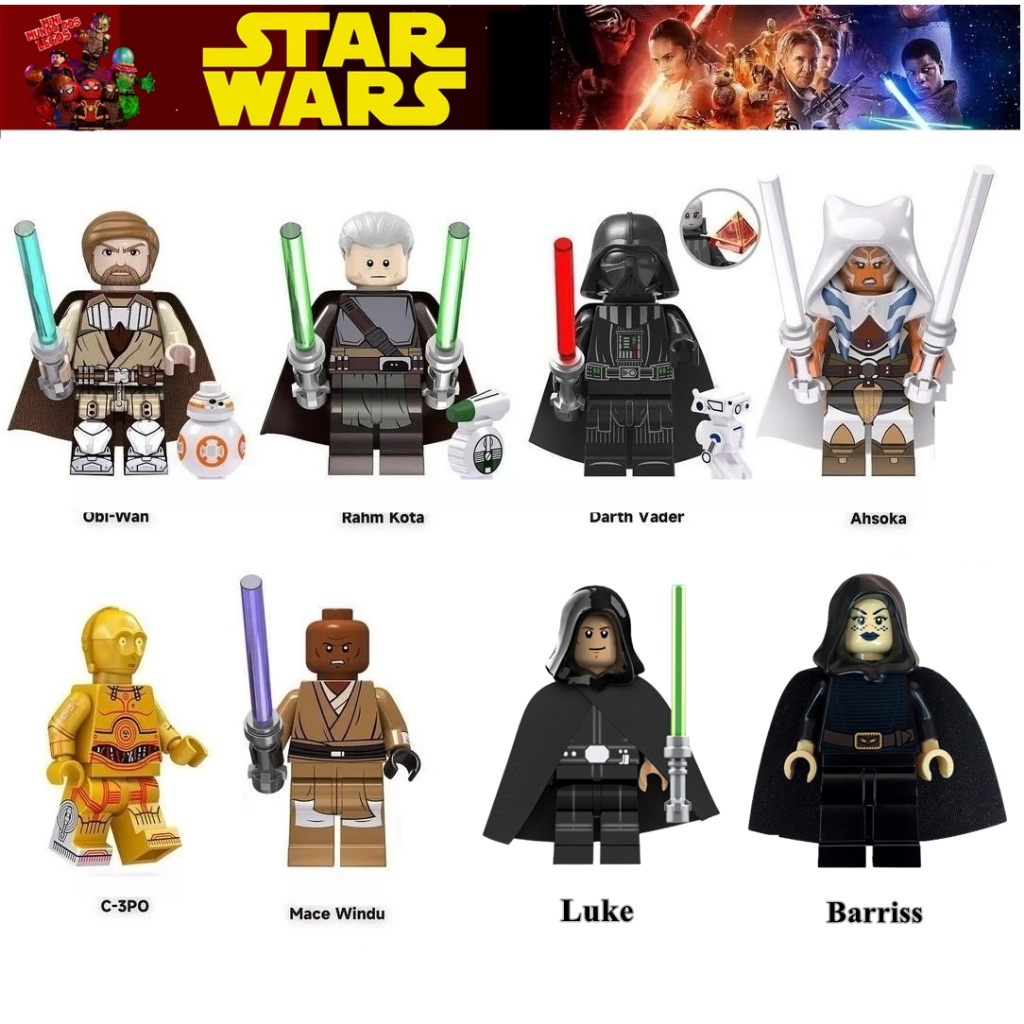 St War Minifigures de blocos Obi wan Kenobi Mace Rahm Kota Darth Vader Ahsoka C3PO Luke Skywalker Barriss Pode Variar
