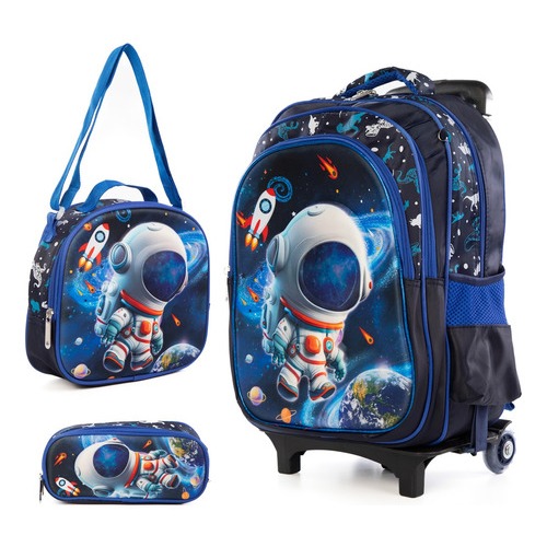 Kit 3pçs Mochila Lancheira Térmica Estojo Infantil Astronauta e Personagem Masculina sonic Pisca pisca com rodinha em Oferta na Shopee